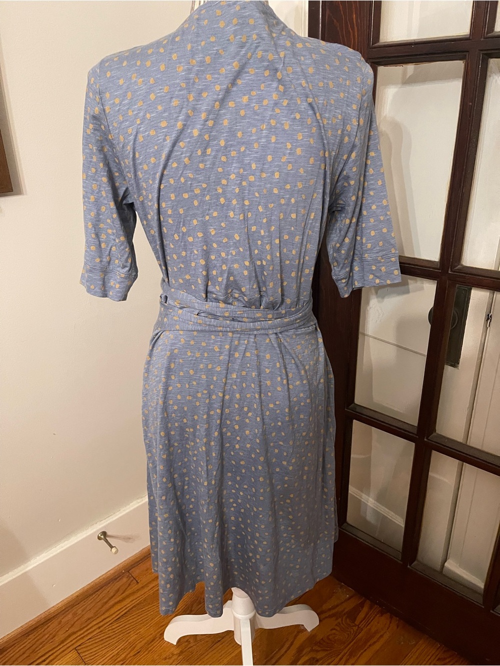 Toad&Co Blue Wrap Midi Dress with Gold Dot Accents - Picture 3 of 4